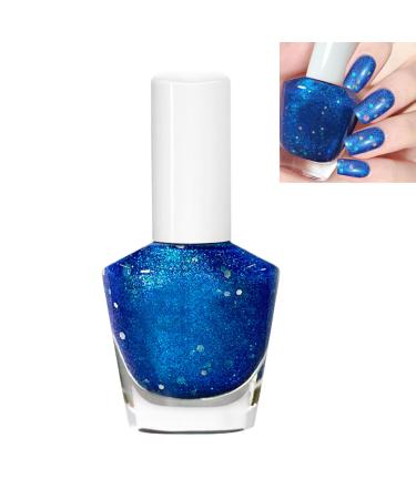 Blue Glitter Nail Polish Galaxy Starry Sky Sparkly Shiny Quick Dry Nail Varnish Easy to Apply Long Lasting Chip-resistant No UV Need DIY Nail Art Manicure Gift for Women