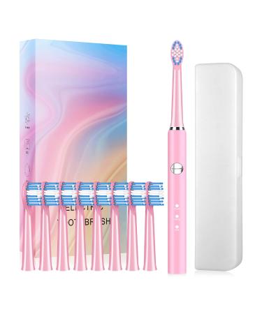 Sonic Electric Toothbrush , Electronic Toothbrush for Adults with 8 Brush Heads,Rechargeable Electric Toothbrush with Travel case, 40 Day Endurance, 3 Modes and Timer, SHAOJIER (Pink) Light Pink