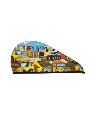 Different Construction Site Vehicles Microfiber Hair Towel Soft Super Absorbent Hair Towel Wrap for Women Coral Velvet Quick Dry Hair Cap for Long Curly and Thick Hair