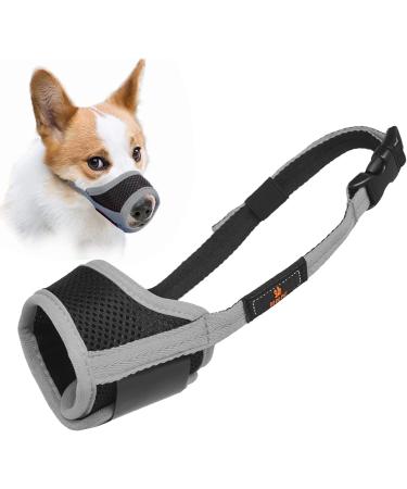 Muzzle for dogs muzzle with Velcro fastener bite bite safe brewing and chewing with adjustable loop breathable mesh - gray S S gray