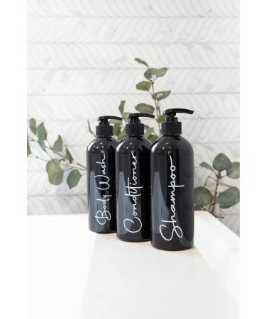 Alora Home Essentials Reusable Shampoo and Conditioner Bottles - Set of 3 Matte Black Permanent Stylish Labels 16oz Pump Bottle Dispenser Body Wash Plastic Refillable (MBBW16) Set of 3 (16oz) Black - Buy Online on GoSupps.com