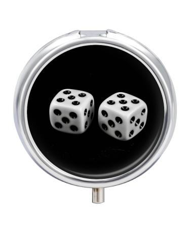 Pill Box Pill Case 3 Compartment Travel Pill Box Two White Dice Printing Small Pill Box Portable Medicine Pill Case Pill Organizer for Purse & Pocket for Travel Handbag (Round)