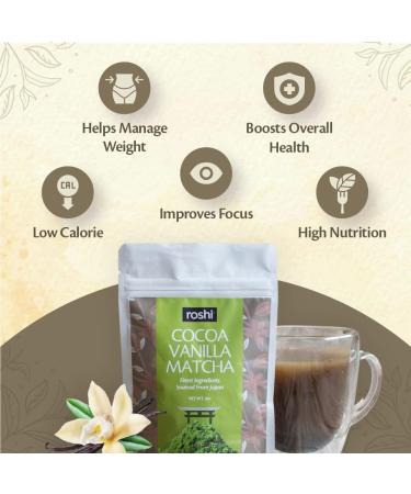 Green Velly Roshi Cocoa Vanilla Matcha | 50 g | Authentic Japanese Matcha | D licious Chocolat Matcha with Vanilla | Energizing Superfood to improve Focus and promotes overall health - Buy Online on GoSupps.com