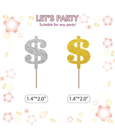 Set of 24 Dollar Note Cupcake Toppers Silver&Gold Glitter Dollar Sign Cupcake Picks Casino Wedding Birthday Cake Decorations Casino Night Poker Theme Party Supplies - Buy Online on GoSupps.com