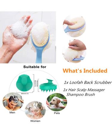Long Handle Shower Back Scrubber with Bristle & Loofah | Hair Scalp Massager Shampoo Brush | Body Scrubber for Women Men & Pets - Blue - Buy Online on GoSupps.com