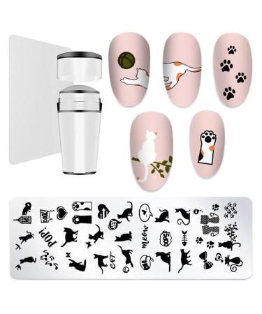 Nail Art Stamping Plates Set Cat Easter Flower Stamping Plates Silicone Manicure Stamper Scraper Stencils for Women Style 11