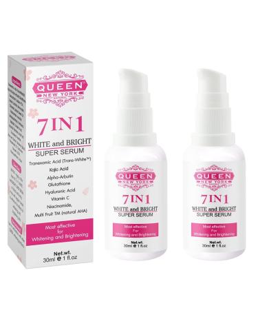 PACK OF 2 | 7in1 White and Bright Super Serum-5%Tranexamic Acid,5%Kojic Acid,2%Alpha Arbutin-Dark Spot Remover Melasma Treatment Anti Aging Vegan Cruelty Free-NO FRAGRANCE (Pack of 2) by Queen Natural New York