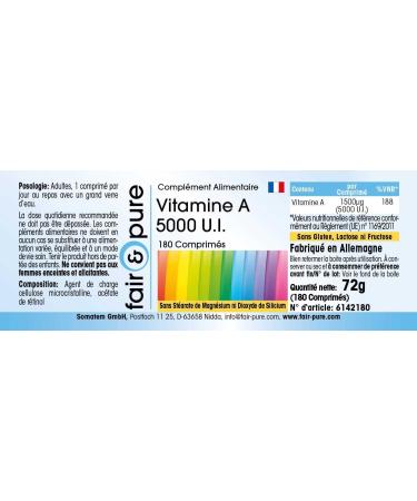 Fair & Pure Vegan Vitamin A 5000 I.U. Retinyl Acetate 180 Tablets - Buy Online on GoSupps.com