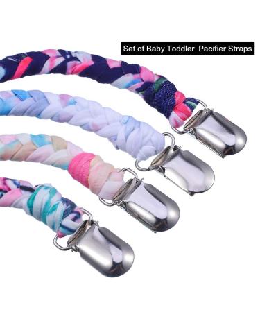 Pacifier Clips for Boys and Girls - Hand-Made Braided Soothie Leash - 4 Pack in Gray, Yellow, White, Blue - Buy Online on GoSupps.com