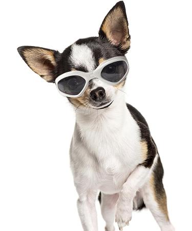 PETLESO Dog Goggles Stylish Pet Sunglasses Anti-Fog Waterproof Windproof Dog Sunglasses Eye Protection Anti-UV Goggles for Small/Medium Dogs - White - Buy Online on GoSupps.com