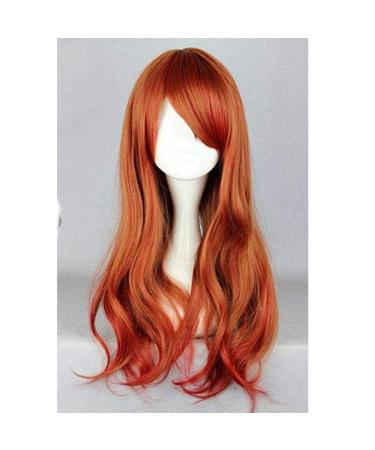 BGHJUE Orange Red Synthetic Long Wave Ombre Wig Heat Resistant Middle Part Wig For Women (Color : Orange red)-Orange_red