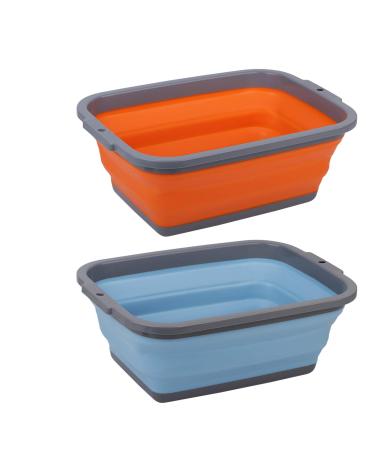 2 Pack Collapsible Sink with 2.25 Gal / 8.5L Each, Foldable Dish Tub for Washing Dishes, Camping, Hiking and Home, Portable Washing Basin 2 Pack Grey/Blue and Grey/Orange