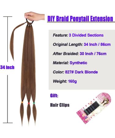 Leeven 34 Inch Ponytail Hair Extension Synthetic Dark Blonde 827#, Wrap Around Slick Ponytail Hairpiece - Pack of 1 - Buy Online on GoSupps.com