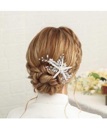 Starfish Bride Wedding Hair Comb - Silver Crystal & Pearl Beach Bridal Hair Piece for Women and Girls - Buy Online on GoSupps.com