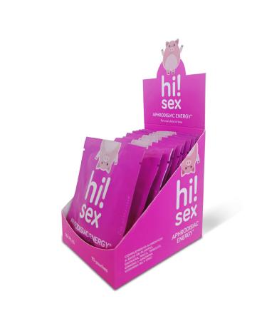 Hi!Sex Natural aphrodisiac with maca tribulus and ginseng by sexief Increases libido and sexual energy and testosterone in men and women Box of 10 sachets x 4 capsules