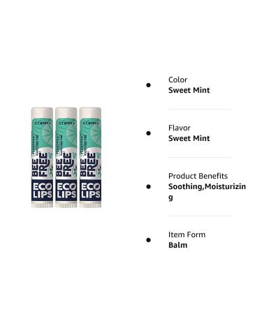 Sweet Mint Vegan Lip Balm 3 Pack by Eco Lips | Natural Bee Free with Organic Ingredients | Plastic-Free Plant Pod Packaging | Made in USA - Buy Online on GoSupps.com
