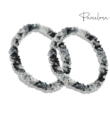 Parcelona Set of 4 Chenille Ponytail Elastic Hair Ties | Non-Slip & Metal-Free Hair Accessories for Women - Gray-Black - Buy Online on GoSupps.com