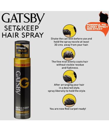 Gat-sby Set & Keep Hair Spray - Extreme Hold Quick Drying Long Lasting Hold No Flaking & Natural Shine Non Sticky & Easy Wash Off- Styling Hair Spray | -250ml - Buy Online on GoSupps.com