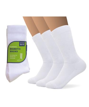 Panfurco Diabetic Socks for Men & Women 3-Pair No Binding Tall Diabetics Socks Soft Cotton Anti-Sweat Socks (White 10-13) White 10-13