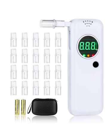 Chaoos Breathalyzer, Portable Professional High Precision Alcohol Tester, Breath Alcohol Tester LCD Digital Display with 20 Mouthpieces, Suitable for Personal/Professional and Home/Party Use (White)