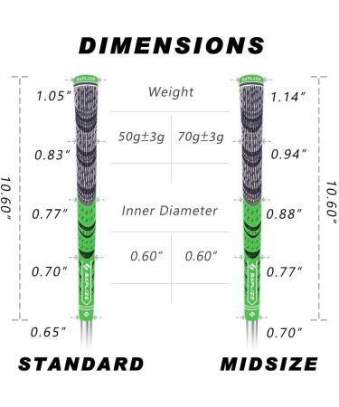 SAPLIZE Hybrid Golf Grips CL03 - Set of 13 | Low Taper Design, Cross Corded Rubber | 6 Color Options | Standard/Midsize | MultiCompound Fluorescent Green | Upgrade/Deluxe Kit | Full Solvent Kit Included - Buy Online on GoSupps.com