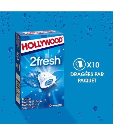Hollywood Chewing Gum 2 Fresh - Strong Mint Fragrance - Sugar Free with Sweeteners - Pack of 16 Packs of 10 Dragees - 22g - Buy Online on GoSupps.com
