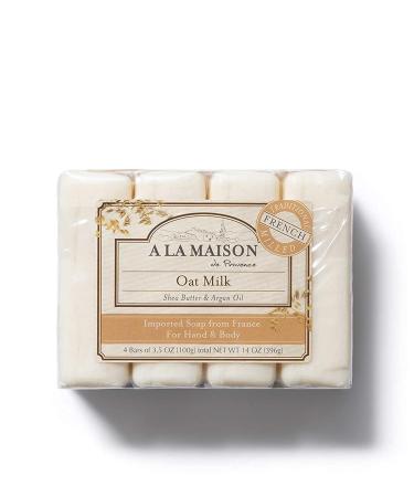 A La Maison Oat Milk Bar Soap 3.5 oz. | 4 Bars Triple French Milled All Natural Soap | Moisturizing and Hydrating For Men, Women, Face and Body 3.5 Ounce (Pack of 4)