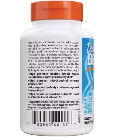 Doctor's Best Alpha-Lipoic Acid 600mg - Non-GMO, Gluten-Free, Vegan - Promotes Healthy Blood Sugar - 60 Veggie Caps - Buy Online on GoSupps.com