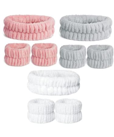 9 Pieces Spa Headband Wrist Washband Set Soft Microfiber Facial Makeup Headbands Wrist Wash Band Absorbent Wristbands Sweatband Face Band for Makeup Bath Women Girls