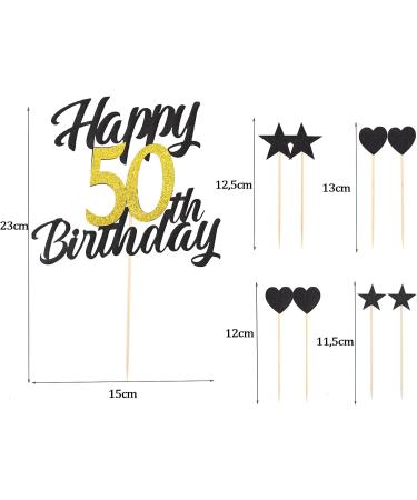 Shop Alegre 50th Birthday Cake Topper - Black Gold Decoration for Men & Women | 9-Piece Set for Happy 50th Birthday Celebration - Buy Online on GoSupps.com