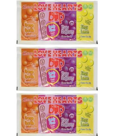 Love Hearts Dip Sherbet Sweets Candy Floss Flavour Stick with Orange Sparkle Tangy Raspberry & Zingy Lemon Fizzy Dip - Multipack (3 Sachets) - Buy Online on GoSupps.com