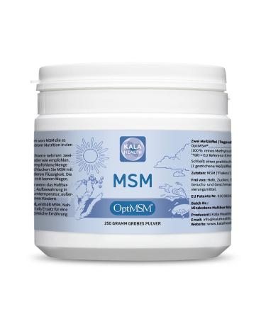 KALA HEALTH OPTIMSM MSM powder without additives 250g - methylsulfonylmethan sulfur powder dietary supplement - organic sulfur for joints skin hair & nails - laboratory test 250 g (1 Pack)