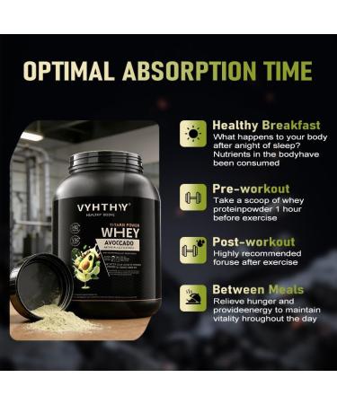 VYHTHY Avocado Flavored Whey Protein Powder 24g Protein per Serving Fast-Absorbing Concentrated whey Protein Low Sugar Gluten-Free Natural Flavor 3.5lbs(56oz) - Buy Online on GoSupps.com