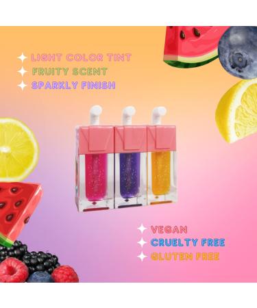 Cosmek Juicy Lip Gloss - Fruit Scented (Watermelon, Lemon, Mixed Berries) | Slight Tint, Glitter Shimmer | Vegan, Cruelty-Free, Gluten-Free | Made in USA - Great for Gifts, Stocking Stuffers, Party Favors - Buy Online on GoSupps.com