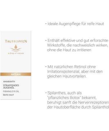 Organic Retinol Eye Oil (15 ml) - Intensive Moisture Firming & Smoothing Radiant Eyes - Natural Regeneration & Anti-Ageing Effect - Delicate Texture Quickly Absorbed - TAUTROPFEN Natural Cosmetics - Buy Online on GoSupps.com