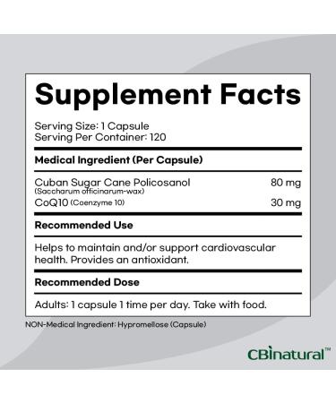 Buy Super Policosanol 80mg with CoQ10 30mg - 120 Vegan Capsules for Heart Health - 4-Month Supply - Buy Online on GoSupps.com
