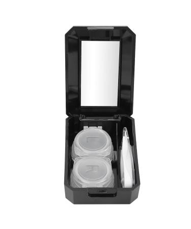 Contact lens travel set contact lens case high-quality contact lens box with mirror and tweezers-portable storage container (black)