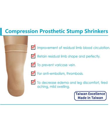 Prosthetic Stump Shrinkers - Below Knee Compression Socks for Amputees 40cm | 20-30 mmHg | Daily Use | Taiwan Excellence L Beige - Buy Online on GoSupps.com