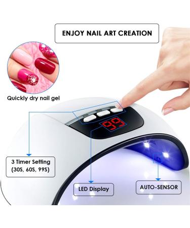 Eurobuy Nail Dryer 54W 18 UV LED Nail Lamp Fast Curing USB Nail Dryer with 3 Timer Setting Automatic Sensor LCD Display Nail Lamp for Gel Polish UV LED Gel Nail Art Manicure White - Buy Online on GoSupps.com