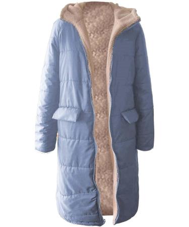 Hanxiulin Oversize Winter Coat for Women | Plush Hoodie Jacket | Warm Windproof Fleece Outerwear | Thick Bubble Jacket in Light Blue XXL - Buy Online on GoSupps.com