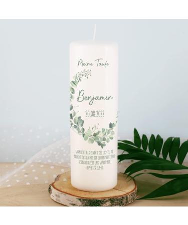 Buy Striefchen Personalized Baptism Candle - 25cm High with Eucalyptus Motifs | International Shipping Available - Buy Online on GoSupps.com