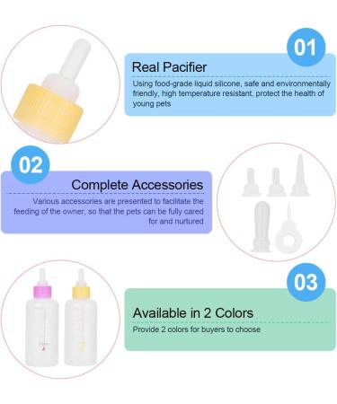 Durable 60ml Pet Milk Bottle for Puppies & Kittens | Breeding Bottle with Nipple Brush Set - Yellow - Buy Online on GoSupps.com