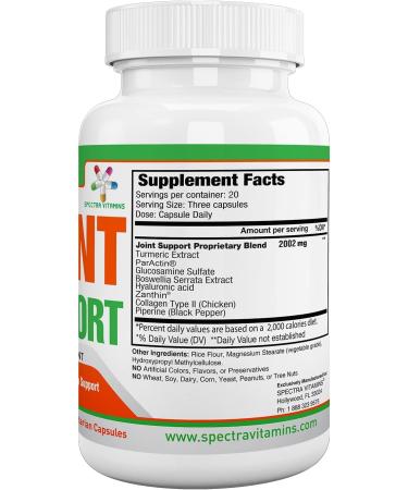 Spectra Vitamins Joint Support Supplement | Glucosamine, Turmeric, Boswellia, Collagen Type II | 60 Capsules - Buy Online on GoSupps.com