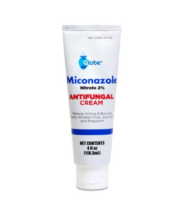 Globe Miconazole Nitrate 2% Antifungal Cream (4 oz Tube), Cures Most Athletes Foot, Jock Itch, and Ringworm.
