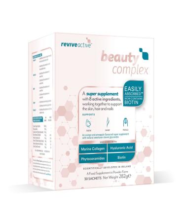 Beauty Complex Super Supplement Multivitamin by Revive Active - 8 Active Ingredients to Support Skin Hair & Nails - Marine Collagen Hyaluronic Acid Vitamin C Phytoceramides & Biotin 30 Day Supply