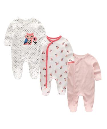 MAMIMAKA Baby Rompers Pajamas Cotton Jumpsuit Boys Girls Sleepsuit Long Sleeve Footed Bodysuits One-Piece Outfits 0-3 Months Three Pieces-15