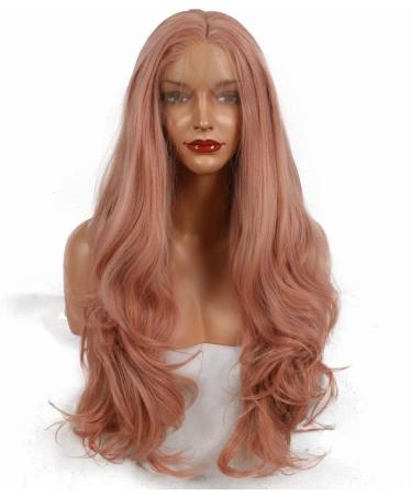 Xingyu 22 Rose Gold Pink Synthetic Lace Front Wig - Wavy Pastel Pink Replacement Wig for Women | Natural Looking High-Temperature Hair for Parties - Buy Online on GoSupps.com
