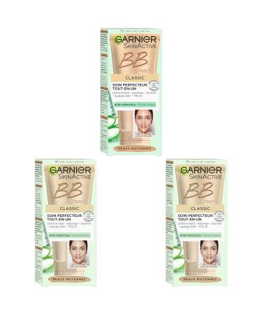 Garnier Skinactive BB Cream-all-in-1 day care with hyaluronic acid and aloe vera hides skin unregulies LSF 15 classical medium 50 ml (pack with 3) medium 50 ml (3 pack)