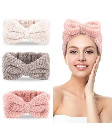 3 Pack - Spa Headband For Washing Face Makeup Holds Hair Women Face Wash Band Skincare Bowtie Beauty Band (White Pink Gray) - Buy Online on GoSupps.com