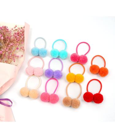 40Pcs Fluffy Pom Pom Hair Ties | Cute Ball Hair Bands for Girls, Toddlers & Teens - Buy Online on GoSupps.com